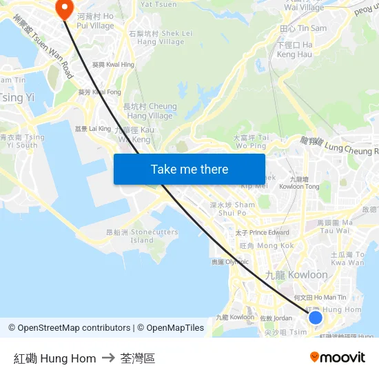 紅磡 Hung Hom to 荃灣區 map