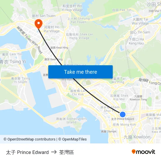 太子 Prince Edward to 荃灣區 map