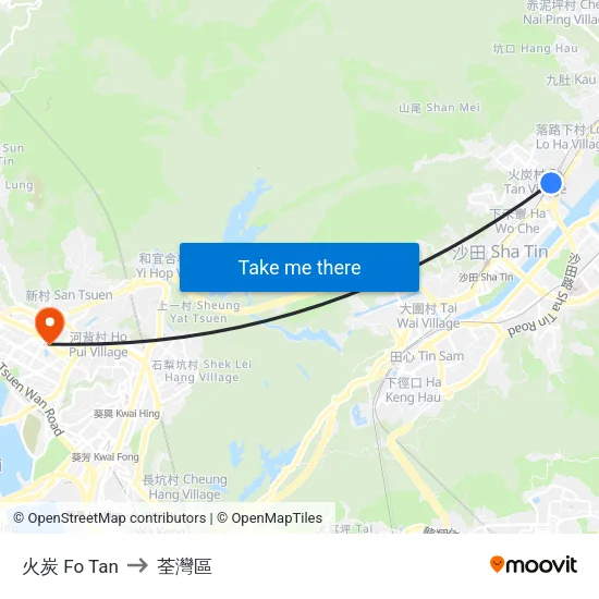 火炭 Fo Tan to 荃灣區 map