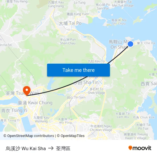 烏溪沙 Wu Kai Sha to 荃灣區 map