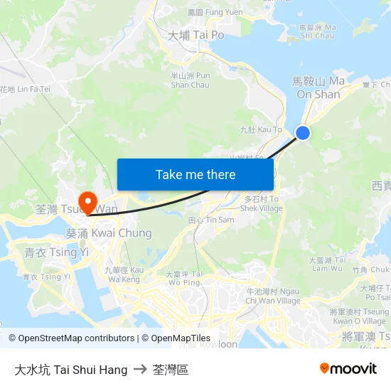 大水坑 Tai Shui Hang to 荃灣區 map