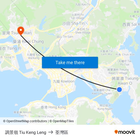 調景嶺 Tiu Keng Leng to 荃灣區 map