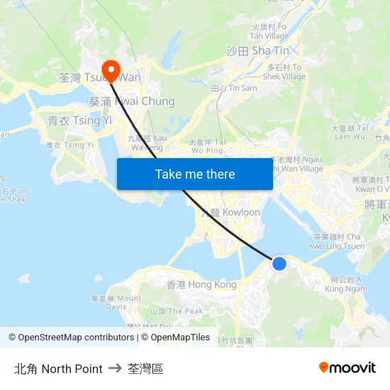 北角 North Point to 荃灣區 map