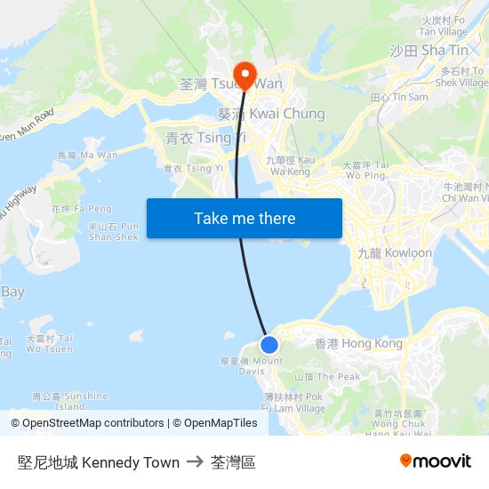 堅尼地城 Kennedy Town to 荃灣區 map