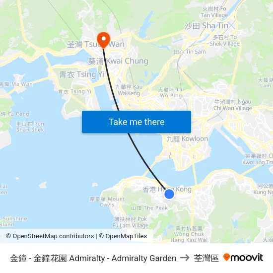 金鐘 - 金鐘花園 Admiralty - Admiralty Garden to 荃灣區 map