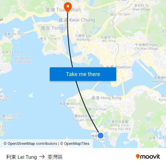 利東 Lei Tung to 荃灣區 map