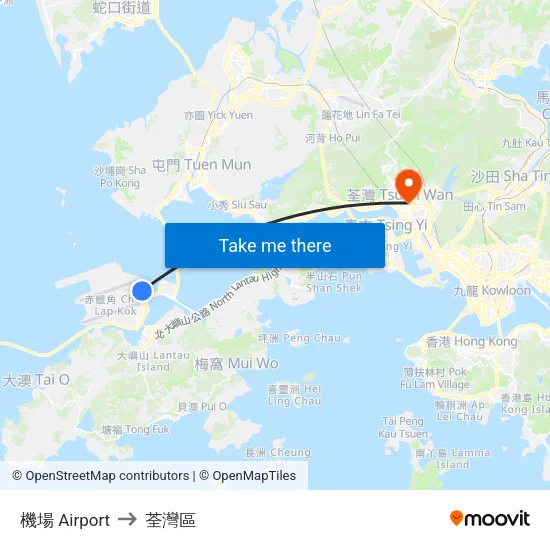 機場 Airport to 荃灣區 map