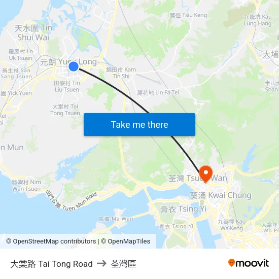 大棠路 Tai Tong Road to 荃灣區 map