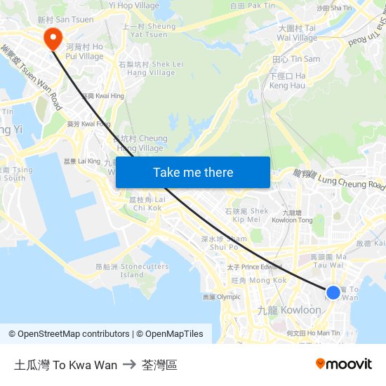 土瓜灣 To Kwa Wan to 荃灣區 map