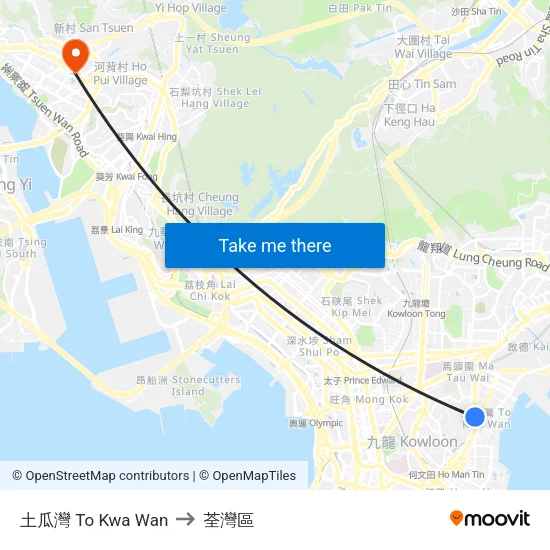 土瓜灣 To Kwa Wan to 荃灣區 map