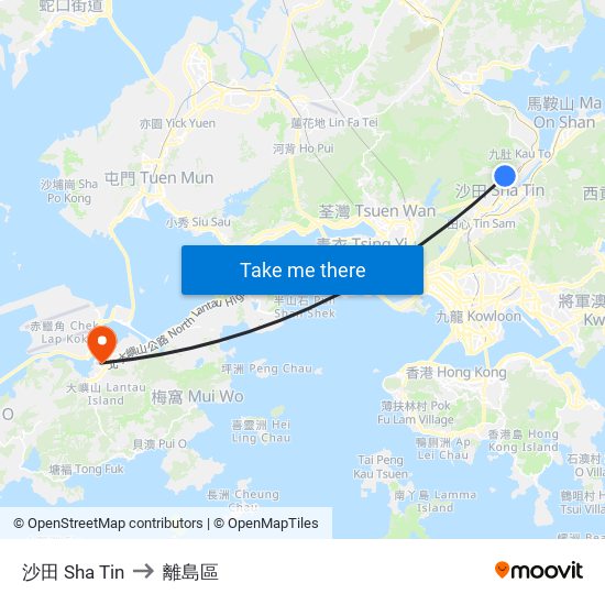 沙田 Sha Tin to 離島區 map