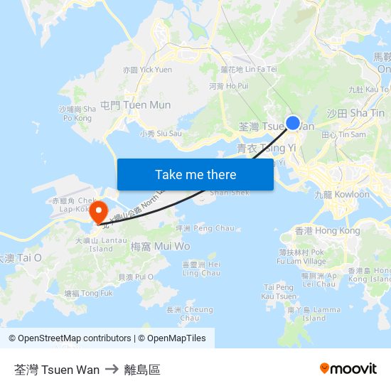荃灣 Tsuen Wan to 離島區 map