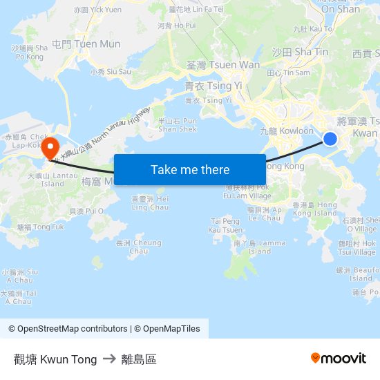 觀塘 Kwun Tong to 離島區 map