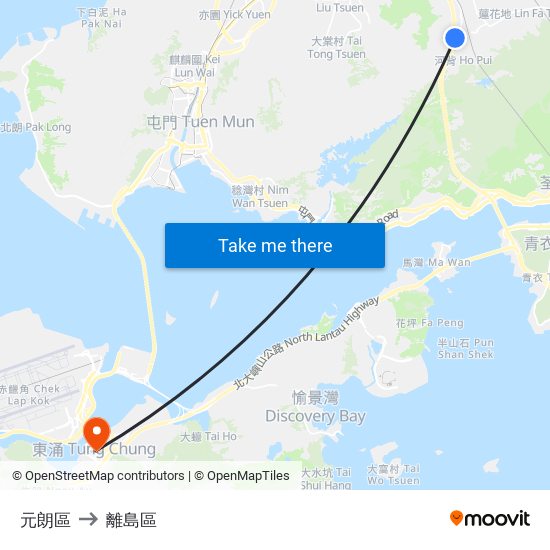 元朗區 to 離島區 map