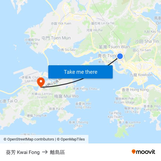 葵芳 Kwai Fong to 離島區 map