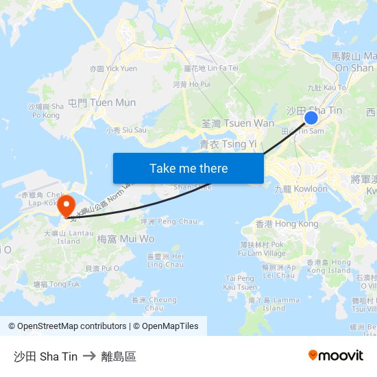 沙田 Sha Tin to 離島區 map