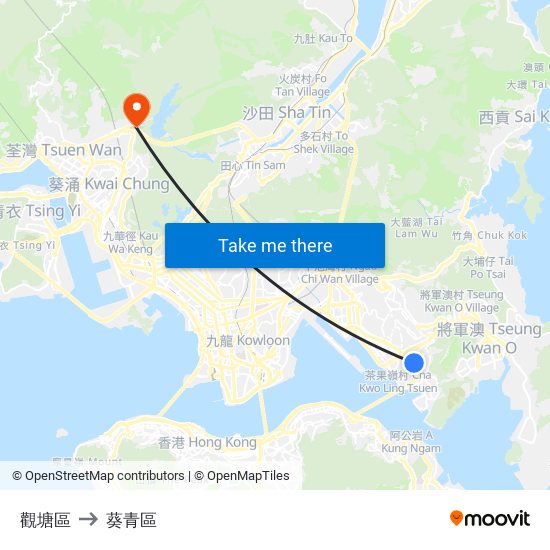 觀塘區 to 葵青區 map