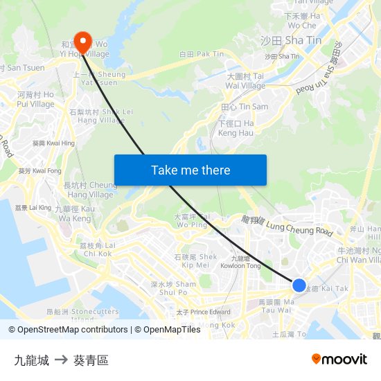 九龍城 to 葵青區 map