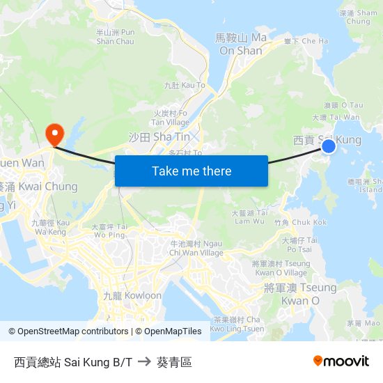 西貢總站 Sai Kung B/T to 葵青區 map