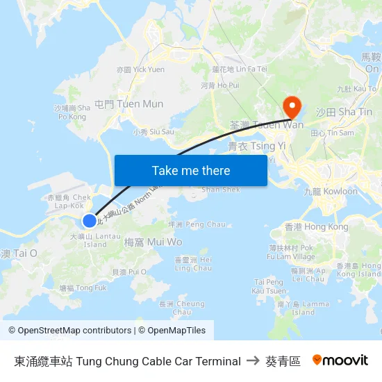 東涌纜車站 Tung Chung Cable Car Terminal to 葵青區 map
