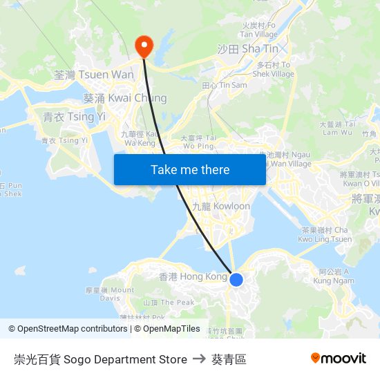 崇光百貨 Sogo Department Store to 葵青區 map