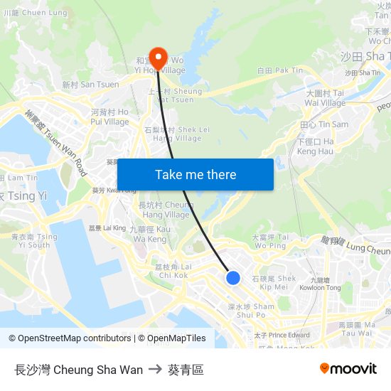 長沙灣 Cheung Sha Wan to 葵青區 map