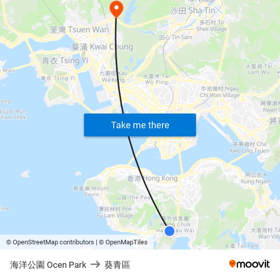 海洋公園 Ocen Park to 葵青區 map