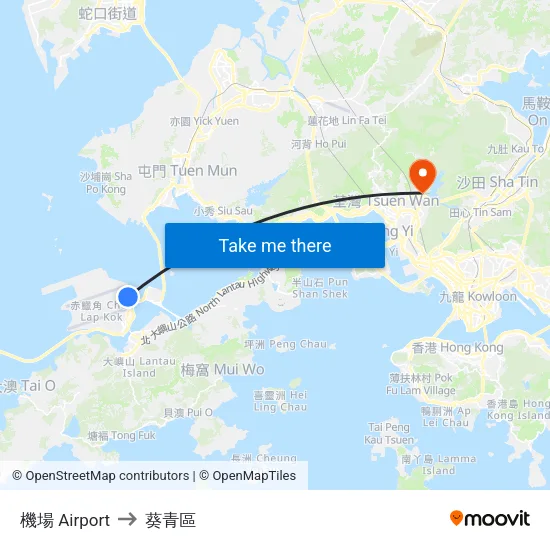 機場 Airport to 葵青區 map