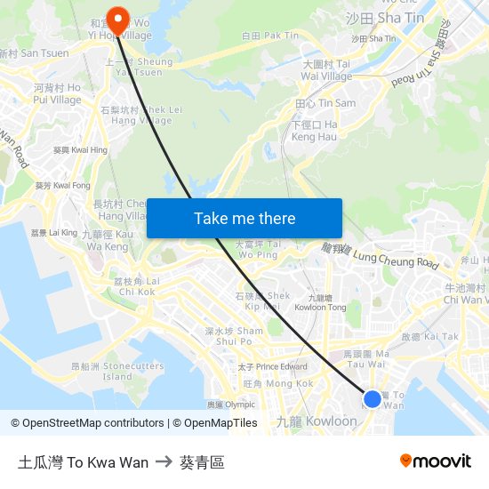 土瓜灣 To Kwa Wan to 葵青區 map