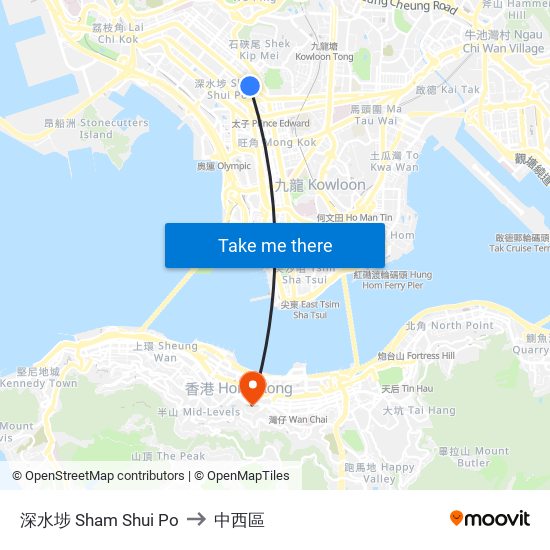 深水埗 Sham Shui Po to 中西區 map