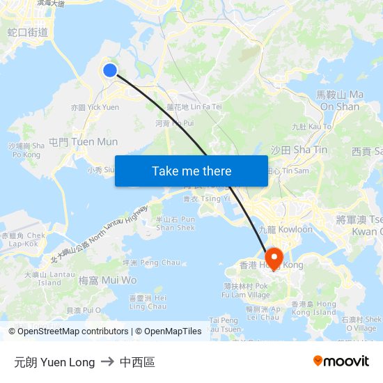 元朗 Yuen Long to 中西區 map