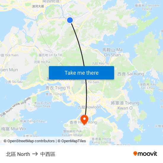 北區 North to 中西區 map