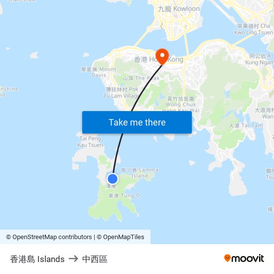 香港島 Islands to 中西區 map