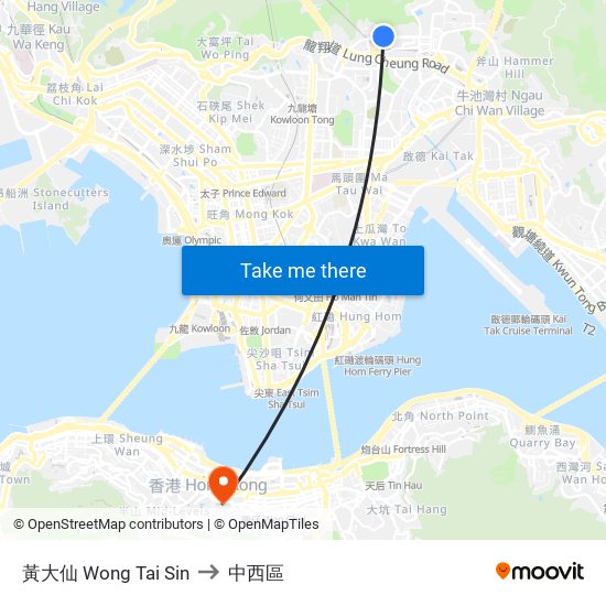 黃大仙 Wong Tai Sin to 黃大仙 Wong Tai Sin map