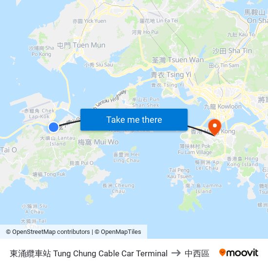 東涌纜車站 Tung Chung Cable Car Terminal to 中西區 map