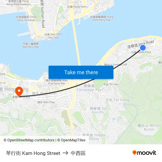 琴行街 Kam Hong Street to 中西區 map