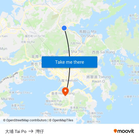 大埔 Tai Po to 灣仔 map