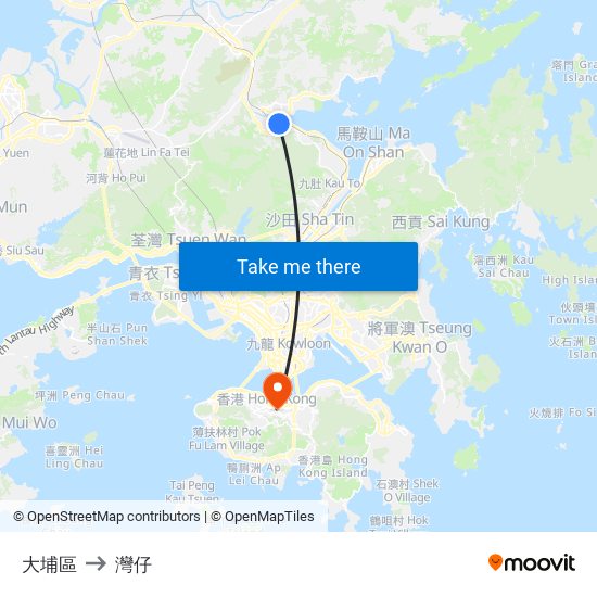 大埔區 to 灣仔 map