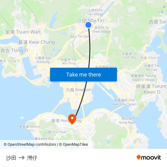 沙田 to 灣仔 map