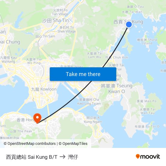 西貢總站 Sai Kung B/T to 灣仔 map