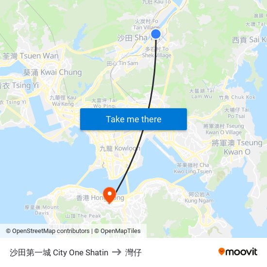 沙田第一城 City One Shatin to 灣仔 map