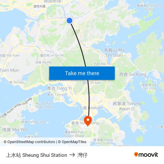 上水站 Sheung Shui Station to 灣仔 map