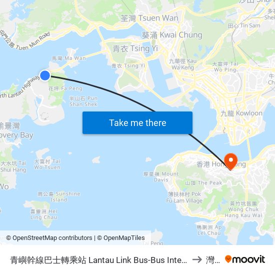 青嶼幹線巴士轉乘站 Lantau Link Bus-Bus Interchange to 灣仔 map