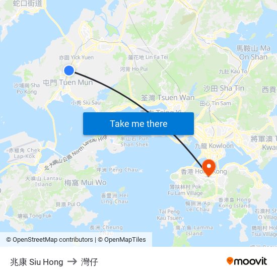 兆康 Siu Hong to 灣仔 map