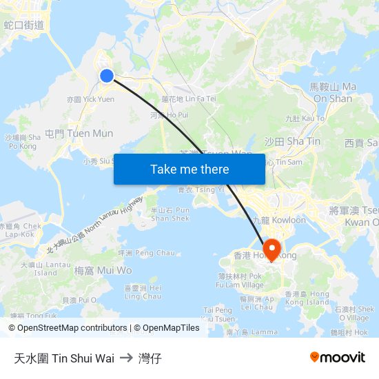 天水圍 Tin Shui Wai to 灣仔 map