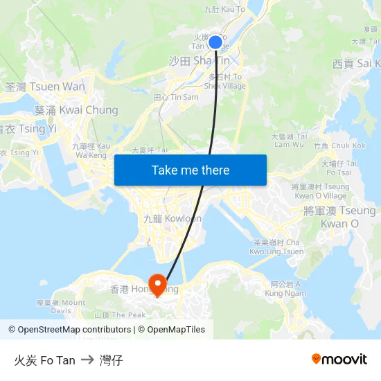 火炭 Fo Tan to 灣仔 map