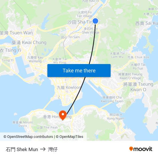 石門 Shek Mun to 灣仔 map