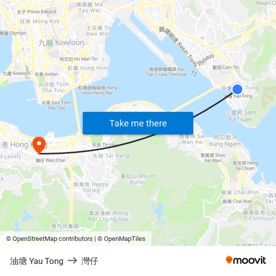 油塘 Yau Tong to 灣仔 map