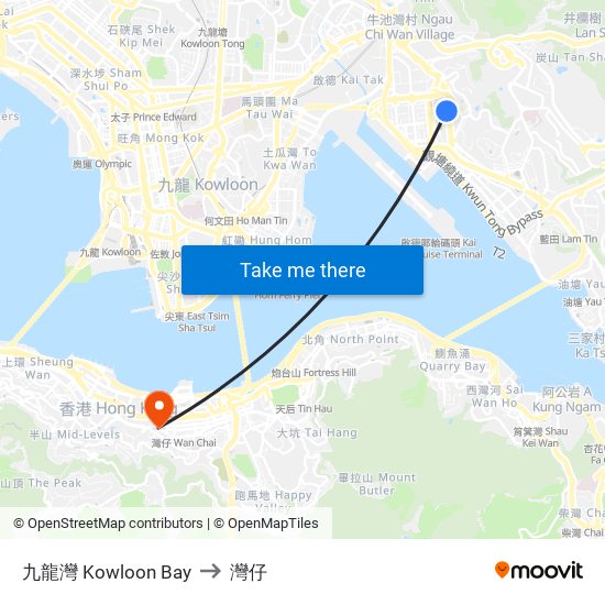 九龍灣 Kowloon Bay to 灣仔 map