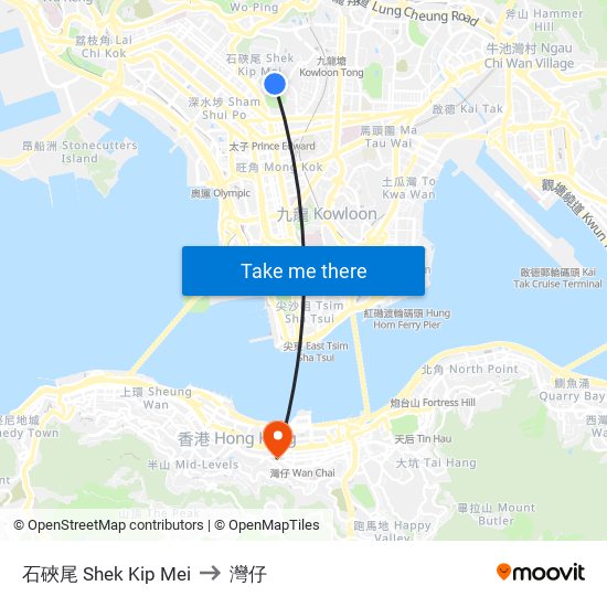 石硤尾 Shek Kip Mei to 灣仔 map